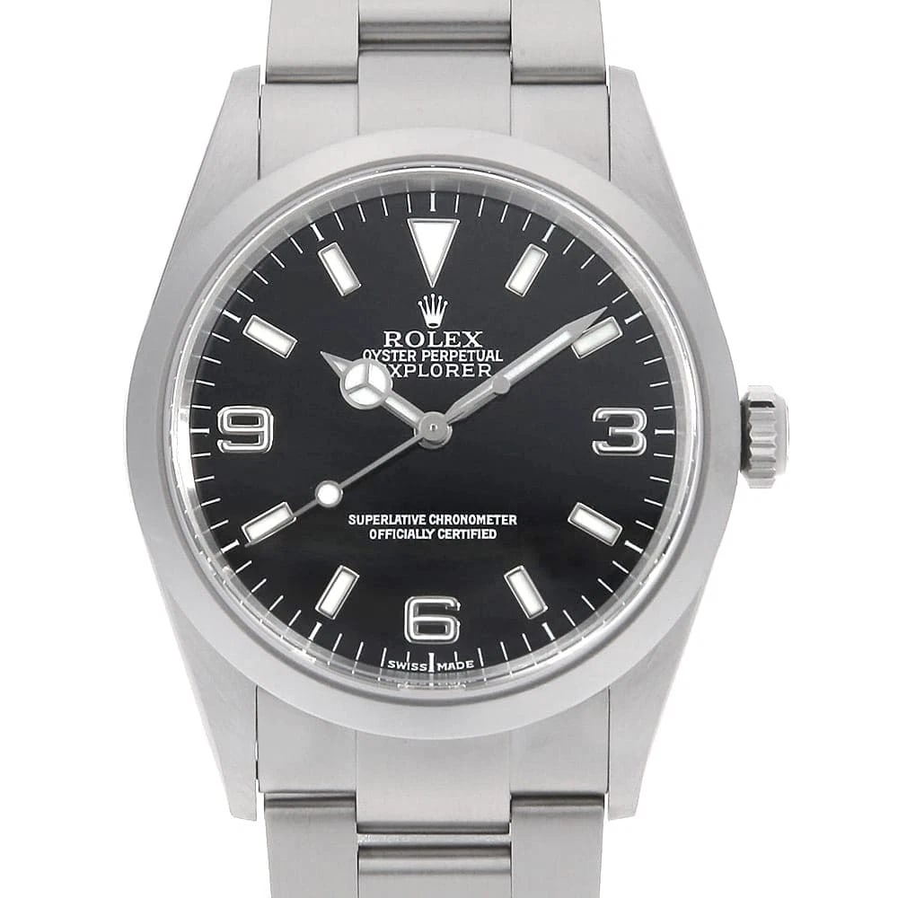 ROLEX EXPLORER BLACK WATCH: ROLEX Explorer black Watch Brand: ROLEX Type/Style: Wrist watch Material: Band Material Stainless Steel, Case Material Stainless Steel Color: Dial Color Black Size: Case Size Case:W36mm Circumference