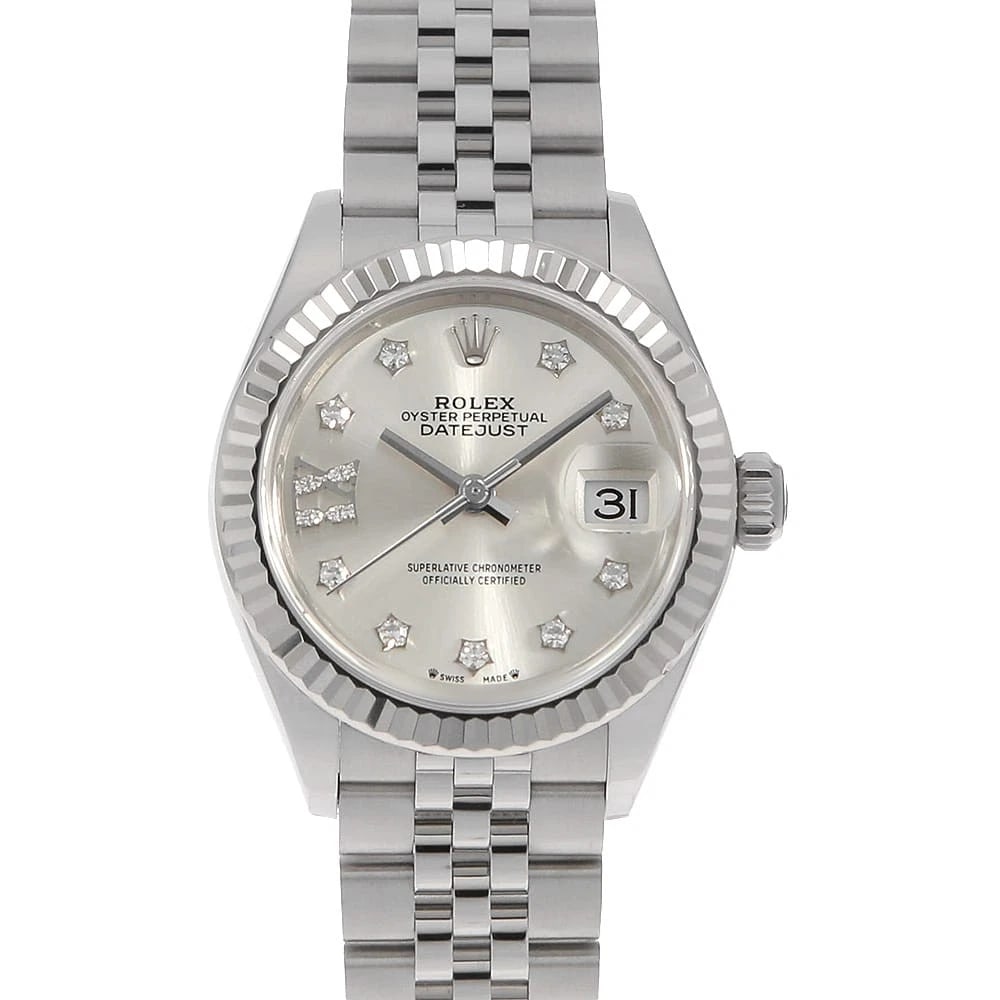 ROLEX IX DIAMOND SILVER WATCH: ROLEX IX Diamond Silver Watch Brand: ROLEX Type/Style: Wrist watch Material: Band Material Stainless Steel, Case Material Stainless Steel/White gold Color: Dial Color Silver Size: Case Size Case:W28mm