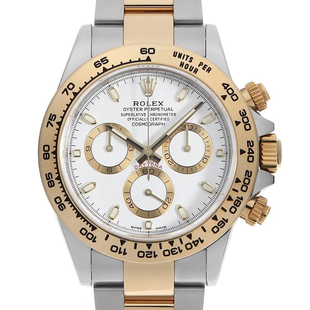 ROLEX COSMOGRAPH DAYTONA WHITE WATCH: ROLEX Cosmograph Daytona white Watch Brand: ROLEX Type/Style: Wrist watch Material: Band Material Stainless Steel/Yellow Gold, Case Material Stainless Steel/Yellow Gold Color: Dial Color White Size: C