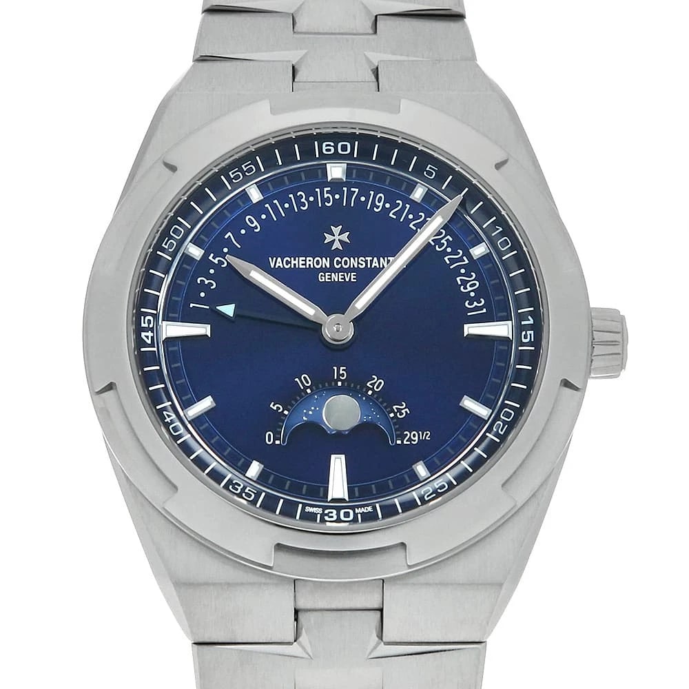 VACHERON CONSTANTIN OVERSEAS MOON PHASE RETROGRADE WATCH: VACHERON CONSTANTIN Overseas Moon Phase Retrograde Watch Brand: VACHERON CONSTANTIN Type/Style: Wrist watch Material: Band Material Stainless Steel, Case Material Stainless Steel Color: Dial Color Blu