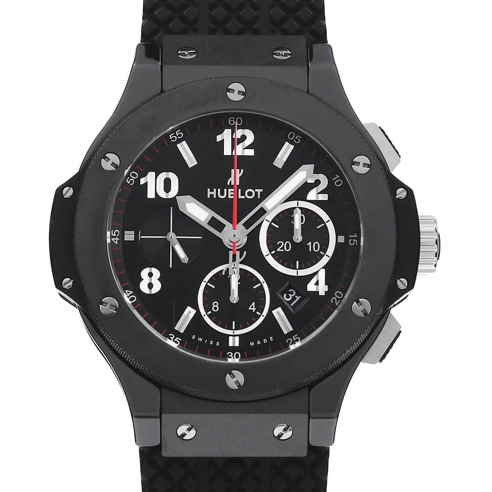 HUBLOT BIG BANG BLACK MAGIC WATCH: HUBLOT Big Bang Black Magic Watch Brand: HUBLOT Type/Style: Wrist watch Material: Band Material rubber, Case Material ceramic Color: Dial Color Black Size: Case Size Case:W44mm Accessories: None <