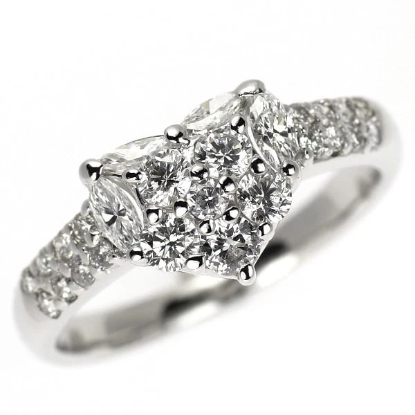 K18WG HEART DIAMOND RING: K18WG heart diamond ring Brand: None Type/Style: ring Material: K18WG, Color: WG Size: 5.5 - 5.75US Accessories: None Accessories Notice: When purchasing pre-owned goods, please refer to the photos