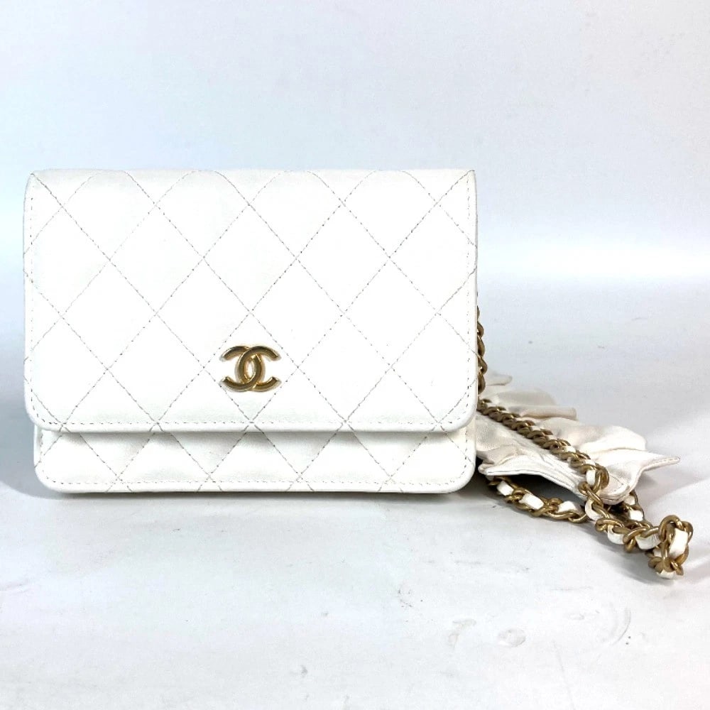 CHANEL CROSSBODY BAG FRILL CHAIN WALLET SHOULDER BAG LONG WALLET: CHANEL Crossbody bag Frill Chain Wallet Shoulder Bag Long Wallet Brand: CHANEL Type/Style: Long Wallet Material: Leather Color: WhitexGoldHardware Size: W5.9?H4.3inch / W15cm?H11cm Accessories: None