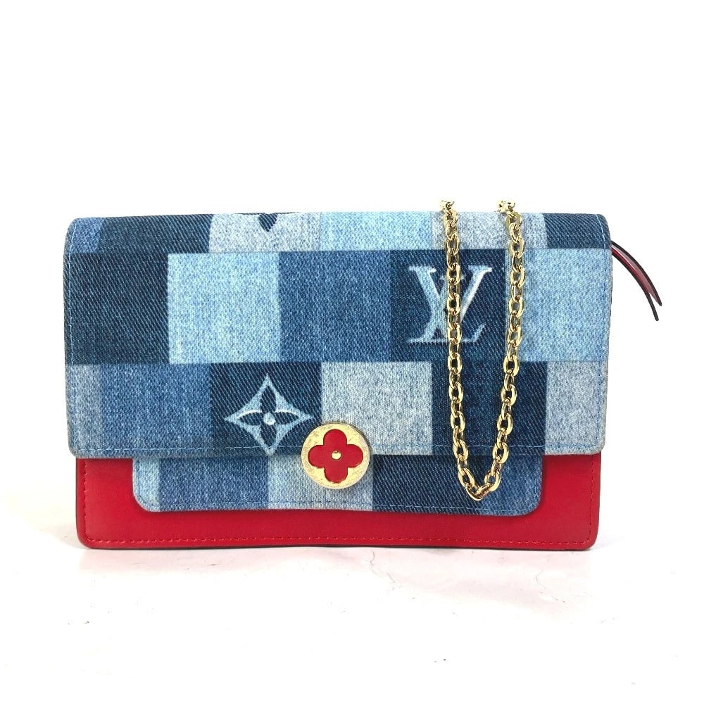 LOUIS VUITTON MONOGRAMDENIM PORTEFEUILLE FLOR CHAIN WALLET SHOULDER BAG: LOUIS VUITTON MonogramDenim Portefeuille Flor Chain Wallet Shoulder Bag Brand: LOUIS VUITTON Type/Style: Shoulder Bag Material: MonogramDenim Color: bluexRed Size: W7.3?H4.7inch / W18.5cm?H12cm Ac