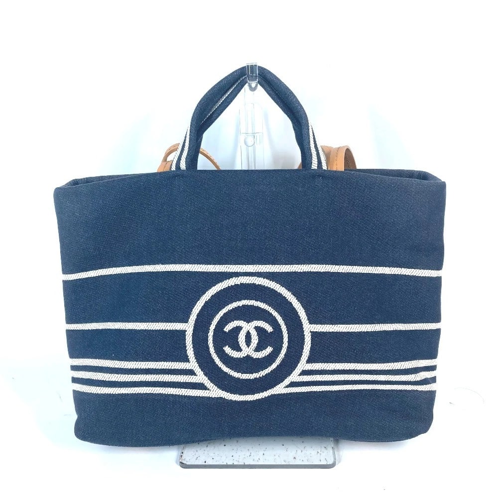 CHANEL DENIM 2WAY TOTE BAG SHOULDER BAG HAND BAG: CHANEL Denim 2WAY Tote Bag Shoulder Bag Hand Bag Brand: CHANEL Type/Style: Shoulder Bag Material: Denim / Leather Color: bluexWhite Size: W12.8?H10.2?D5.9inch / W32.5cm?H26cm?D15cm Accessories: No