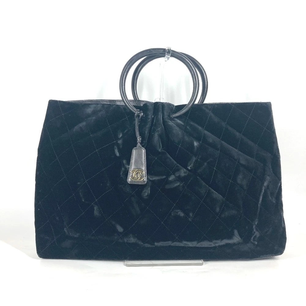 CHANEL MATELASSE QUILTED ROUND HANDLE LEATHER HAND BAG: CHANEL Matelasse Quilted Round handle Leather Hand Bag Brand: CHANEL Type/Style: Hand Bag Material: Velor / Leather Color: Black Size: W18.7?H12.8?D2.8inch / W47.5cm?H32.5cm?D7cm Accessories: None