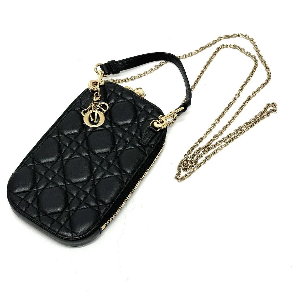 CHRISTIAN DIOR CANNAGE CHAIN SHOULDER BAG LEATHER BLACK: Christian Dior Cannage Chain Shoulder Bag Leather Black Brand: Christian Dior Type/Style: Shoulder Bag Material: Leather Color: Black Size: W4.1?H7.1?D1.0inch / W10.5cm?H18cm?D2.5cm Accessories: N