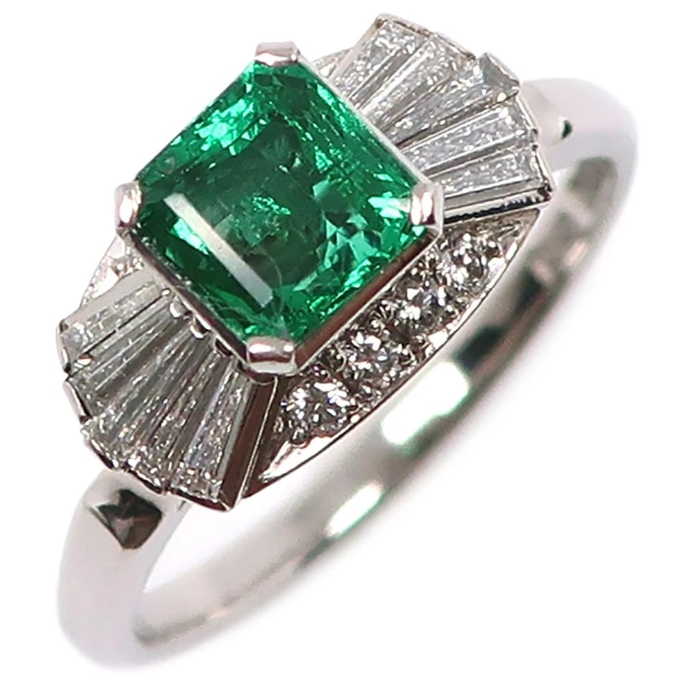 RING PT900PLATINUM/EMERALD/DIAMOND: Ring Pt900Platinum/Emerald/diamond Brand: no brand Type/Style: Ring Material: Pt900Platinum, Main Stone Emerald/Natural Color: Green Size: 5.6 US Accessories: None Accessories Notice: When