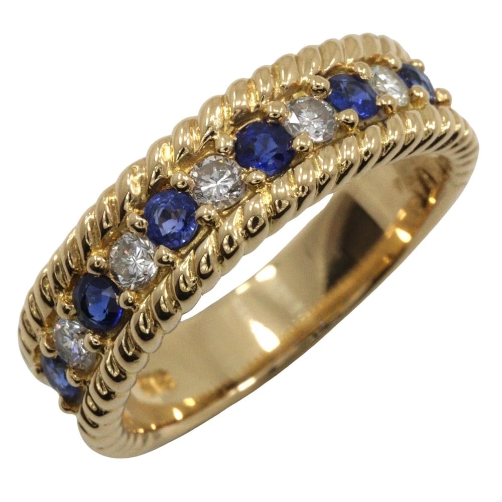RING K18 YELLOW GOLD/SAPPHIRE/DIAMOND: Ring K18 yellow gold/sapphire/diamond Brand: no brand Type/Style: Ring Material: K18 yellow gold, Main Stone Sapphire/Natural Color: Gold Size: 6.8 US Accessories: None Accessories Notice: