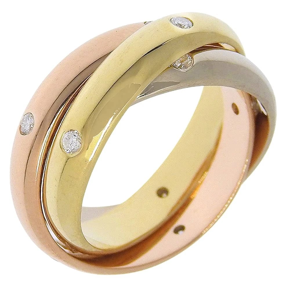 CARTIER TRINITY RING 15P DIAMOND K18 GOLD: CARTIER Trinity Ring 15P diamond K18 Gold Brand: CARTIER Type/Style: Ring Material: K18 Gold (YGxPGxWG), Main Stone Natural Color: Gold Size: 4.5 US Accessories: None Accessories Notice: W