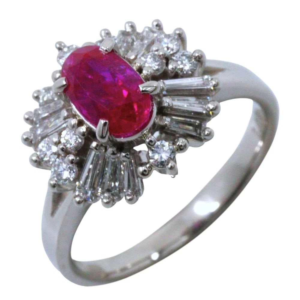 RING PT900PLATINUM/RUBY/DIAMOND: Ring Pt900Platinum/Ruby/diamond Brand: no brand Type/Style: Ring Material: Pt900Platinum, Main Stone Ruby/Natural Color: Silver Size: 6.2 US Accessories: None Accessories Notice: When purc