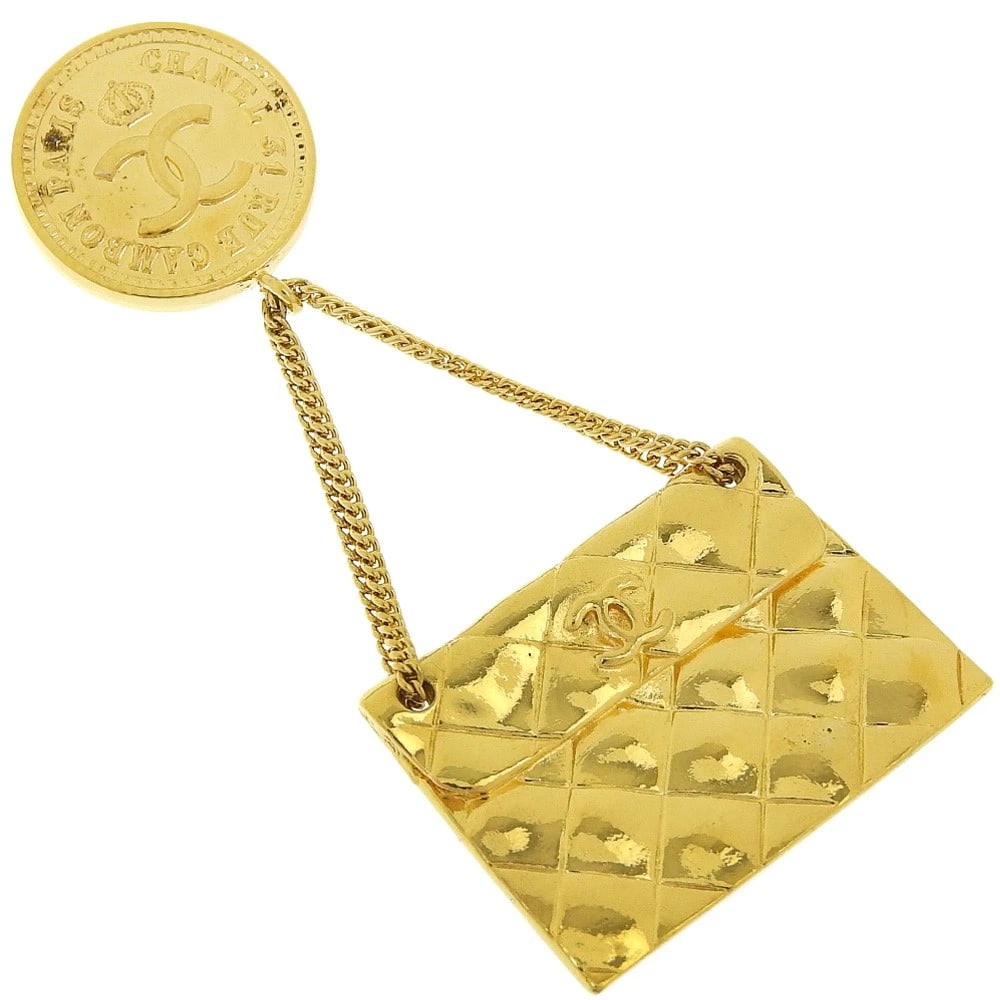 CHANEL BAG MOTIF BROOCH COCO MARK MATELASSE PLATED GOLD: CHANEL Bag motif Brooch COCO Mark Matelasse Plated Gold Brand: CHANEL Type/Style: Brooch Material: Plated Gold, Color: Gold Size: (CM) 78mm x 34mm Accessories: None Accessories Notice: Whe