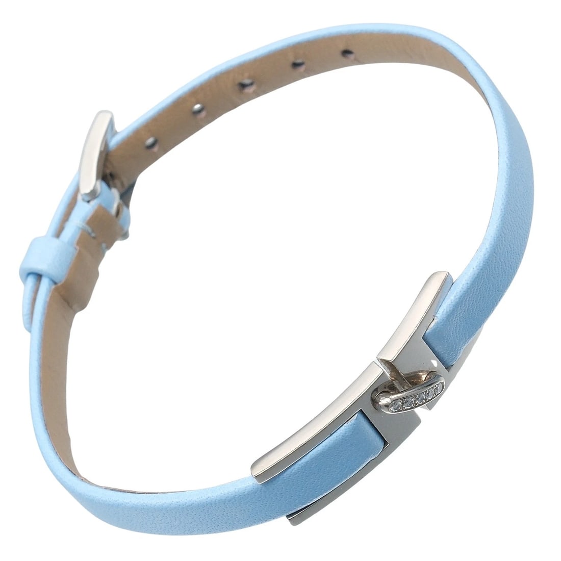 CHAUMET LIAN BRACELET K18 WHITE GOLD/DIAMOND/LEATHER: Chaumet Lian Bracelet K18 white gold/diamond/leather Brand: Chaumet Type/Style: Bracelet Material: K18 white gold, Color: Silver Size: (CM) All length?19.5cm Wrist circumference?14.0?17.0cm Bracelet