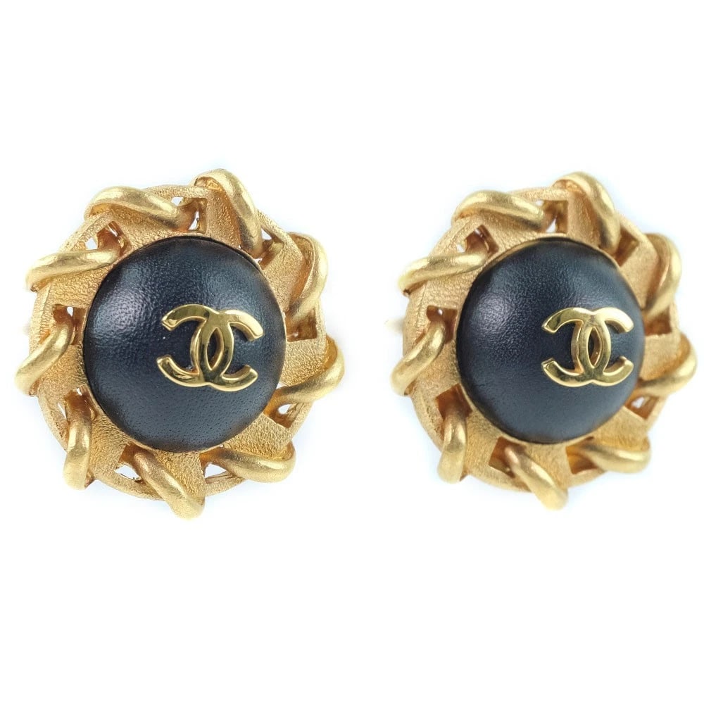 CHANEL COCO MARK EARRING GOLD/BLACK: CHANEL COCO Mark Earring gold/black Brand: CHANEL Type/Style: Earring Material: Plated Gold, Color: gold Size: (CM) 28mm x 28mm Accessories: None Accessories Notice: When purchasing pre-ow