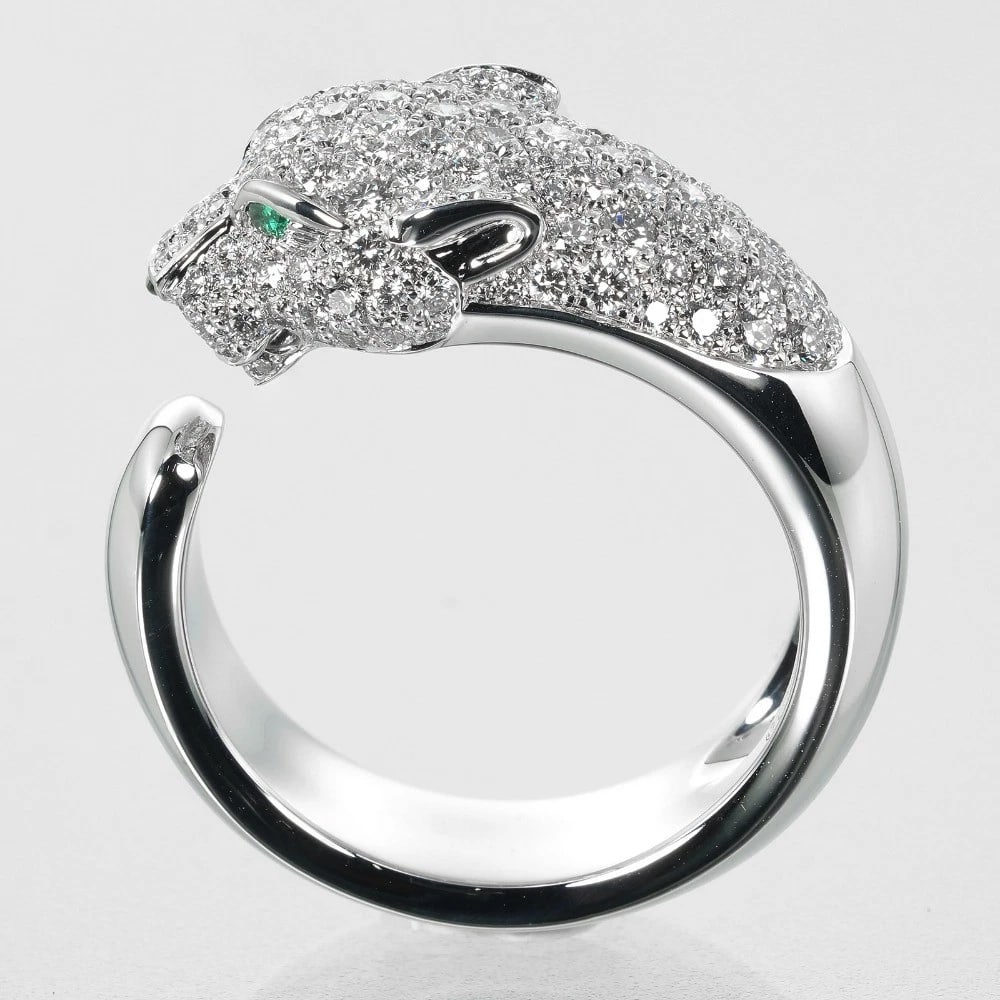 CARTIER PANTHERE RING K18 WHITE GOLD/DIAMOND/EMERALD: CARTIER PANTHERE Ring K18 white gold/diamond/Emerald Brand: CARTIER Type/Style: Ring Material: K18 white gold, Color: Silver Size: 8.6 US Accessories: None Accessories Notice: When purchas