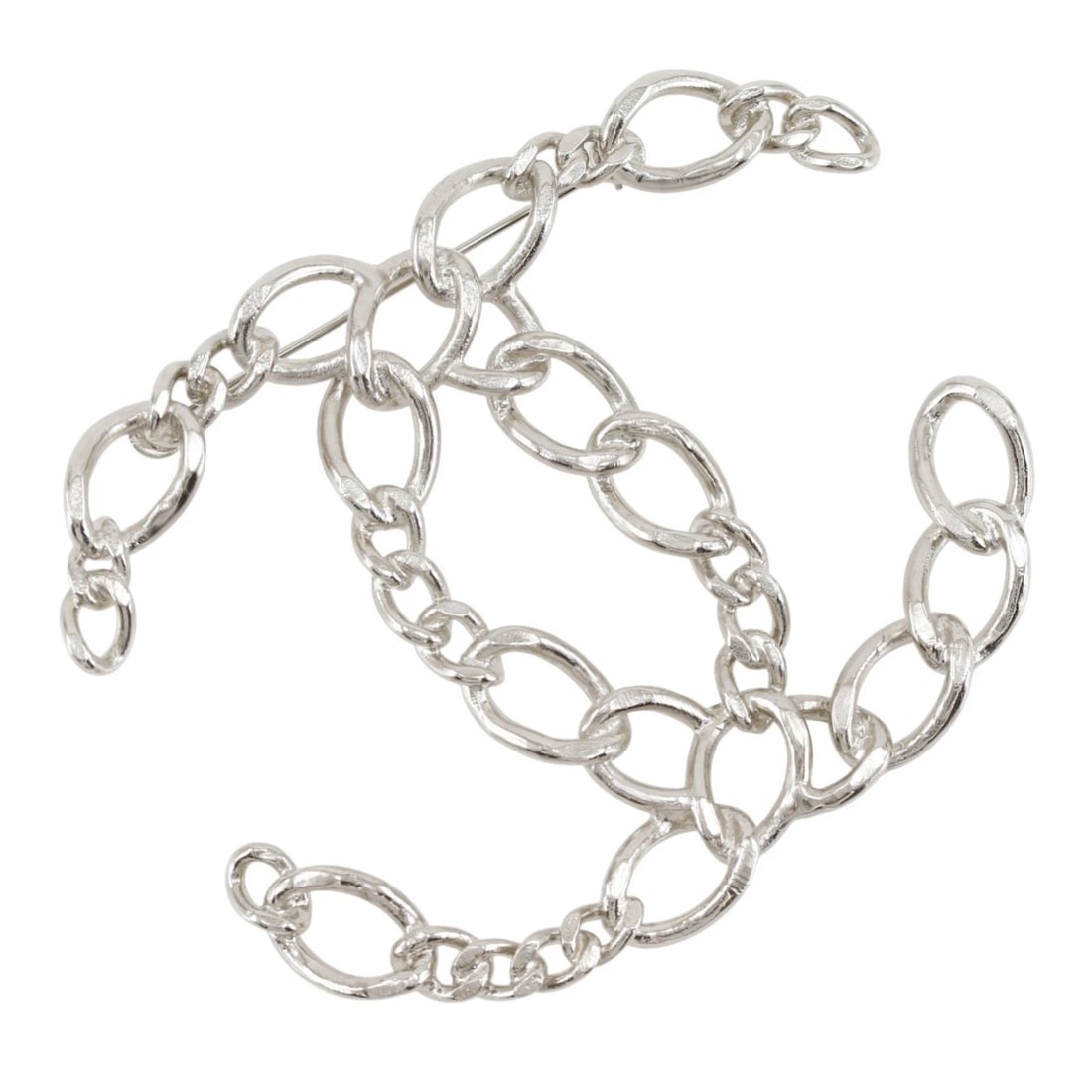 CHANEL COCO MARK BROOCH OPENWORK CHAIN: CHANEL COCO Mark Brooch OpenWork Chain Brand: CHANEL Type/Style: Brooch Material: metallic, Color: Silver Size: e(CM) 70mm x 95mm Accessories: None Accessories Notice: When purchasing pre-