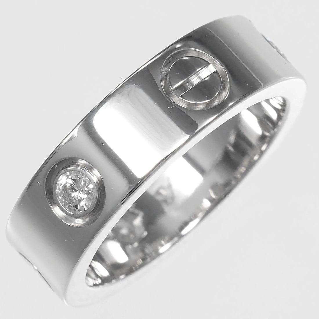 CARTIER LOVE RING K18 WHITE GOLD/ DIAMOND: CARTIER love Ring K18 white gold/ Diamond Brand: CARTIER Type/Style: Ring Material: K18 white gold, Main Stone Natural Color: Silver Size: 5.8 US Accessories: None Accessories Notice: When