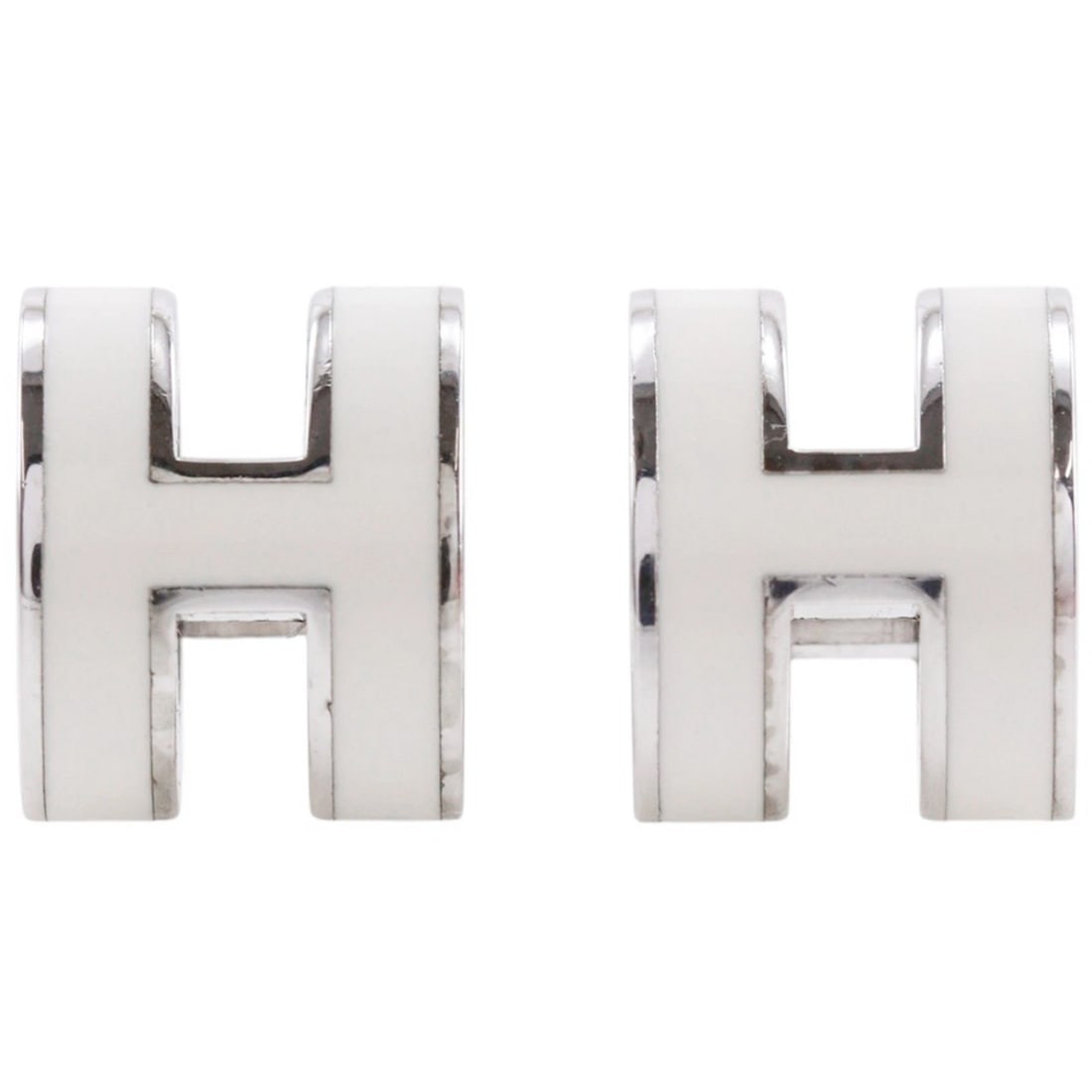 HERMES POP ASH MINI PIERCING WHITE METALLIC/ENAMEL: HERMES pop ash mini Piercing White metallic/enamel Brand: HERMES Type/Style: Piercing Material: metallic, Color: White Size: (CM) 9mm x 7.5mm Post width?0.9mm Accessories: None Accessories