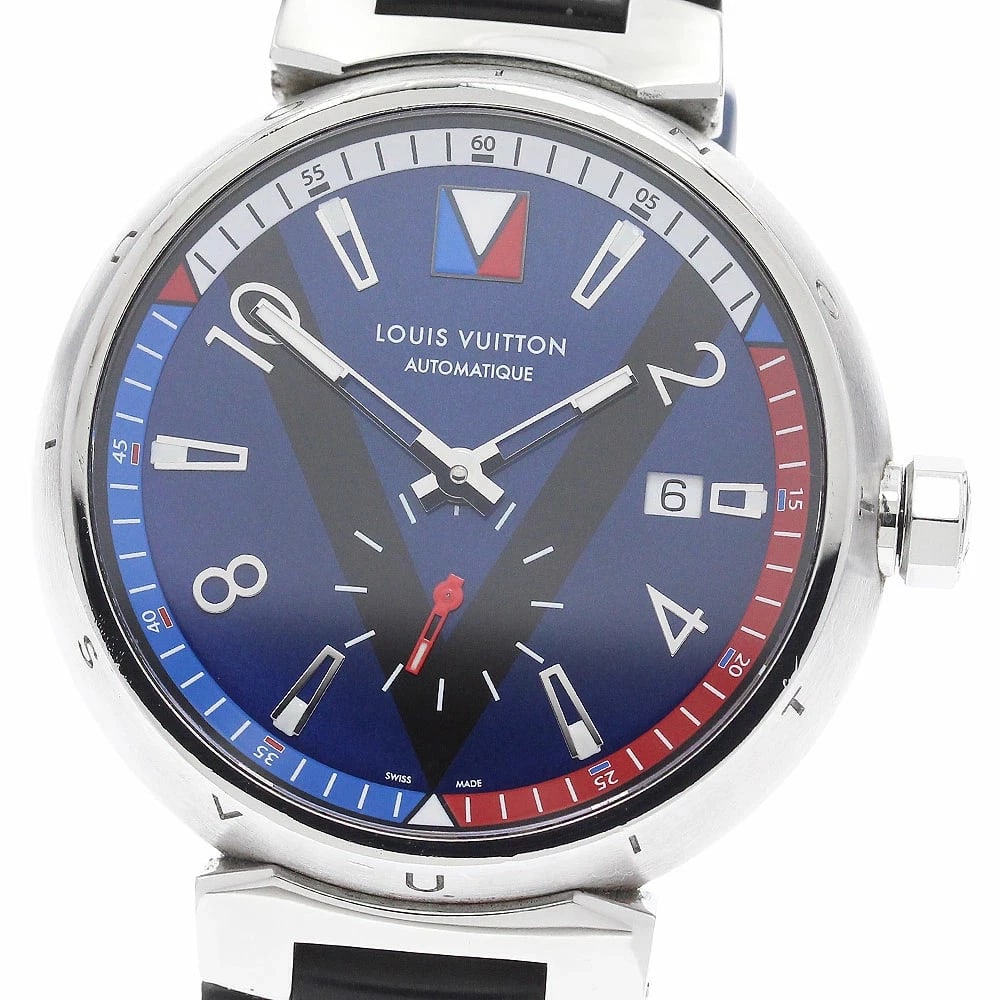 LOUIS VUITTON TAMBOUR SMALL AUTOMATIC BLUE DIAL WATCH: Louis Vuitton Tambour Small Automatic Blue Dial Watch Brand: LOUIS VUITTON Type/Style: Wristwatch Material: Stainless Steel Color: Blue dial Size: Case size: 41mm Wrist size: Approx. 19cm