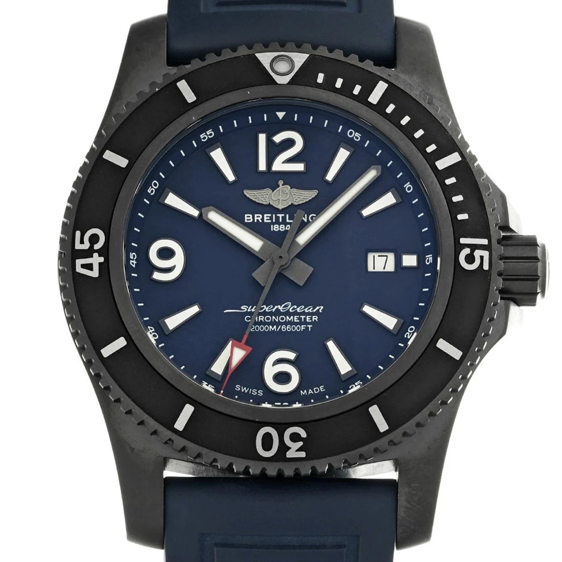BREITLING SUPEROCEAN AUTOMATIC BLACK STEEL BLUE WATCH: Breitling Superocean Automatic Black Steel Blue Watch Brand: BREITLING Type/Style: Wristwatch Material: Stainless Steel rubber Color: Blue dial Size: Case size: 46mm Wrist size: Approx. 21cm