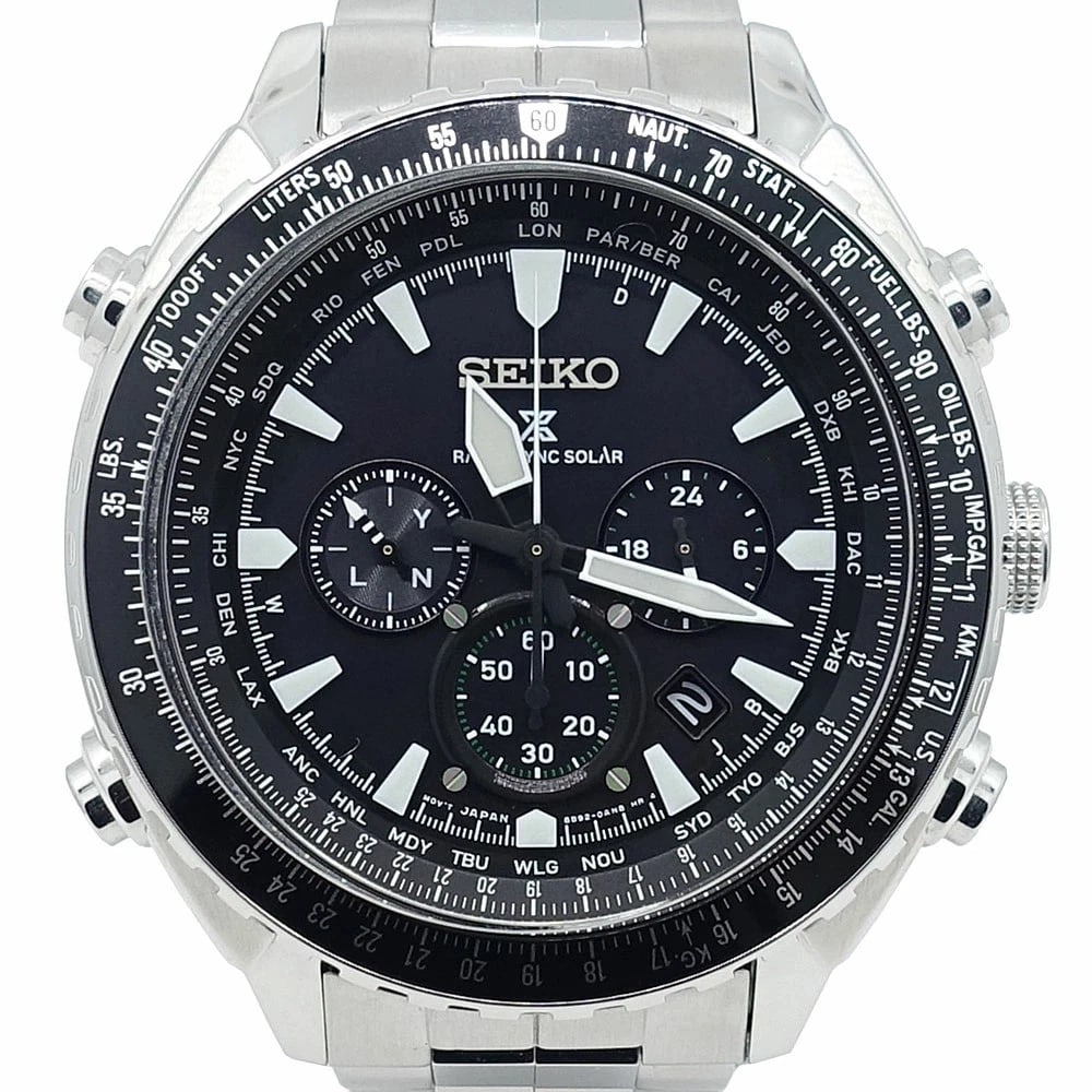 SEIKO PROSPEX SOLAR CHRONOGRAPH BLACK WATCH: Seiko Prospex Solar Chronograph Black Watch Brand: SEIKO Type/Style: Wristwatch Material: Stainless Steel Color: Black dial Size: Case size: 47.8mm Wrist size: Approx. 18.0cm Accessories: None