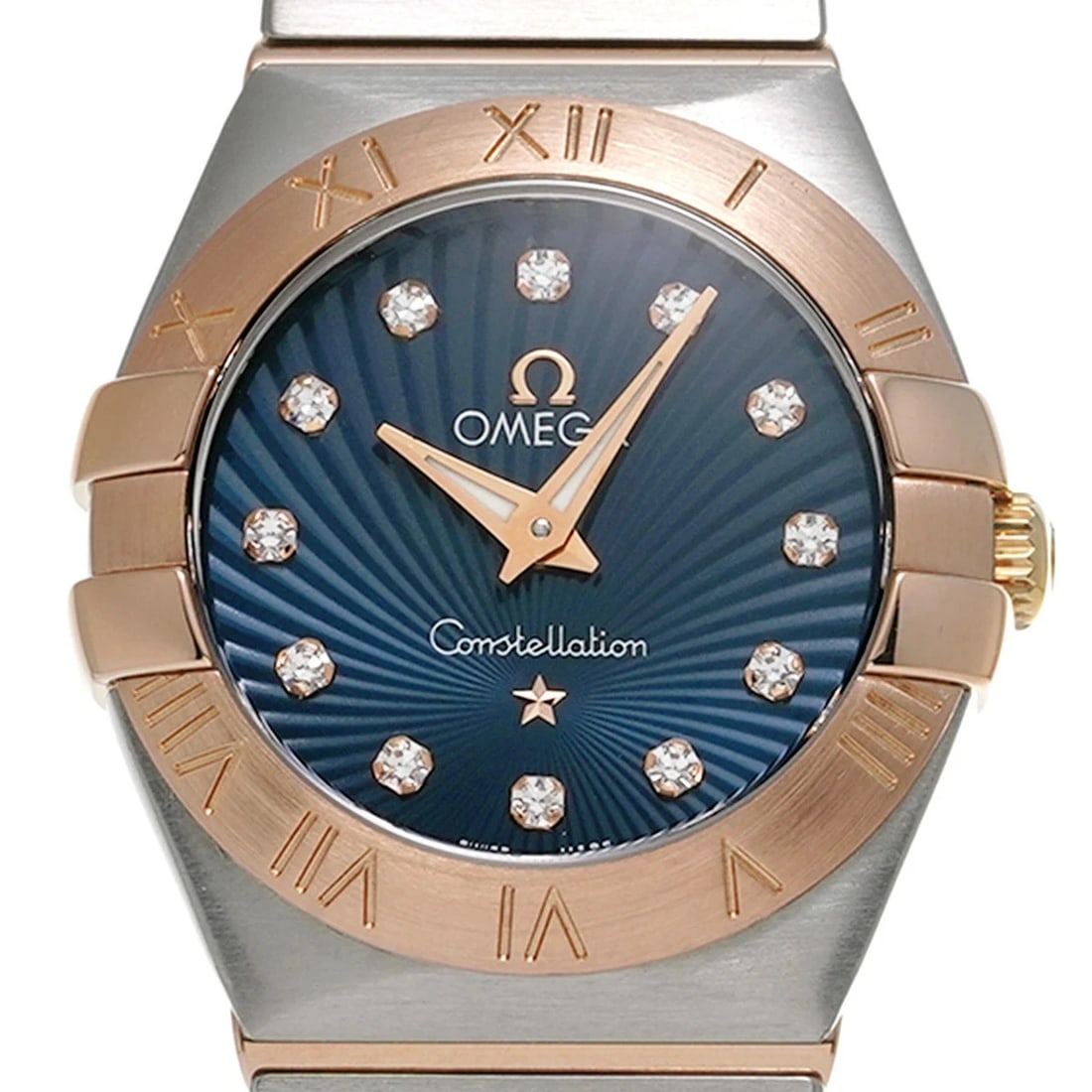 OMEGA CONSTELLATION QUARTZ BLUE DIAMOND WATCH: Omega Constellation Quartz Blue Diamond Watch Brand: OMEGA Type/Style: Wristwatch Material: Stainless Steel red gold Color: Blue dial Size: Case size: 24mm Wrist size: Approx. 16.5cm Accessories: