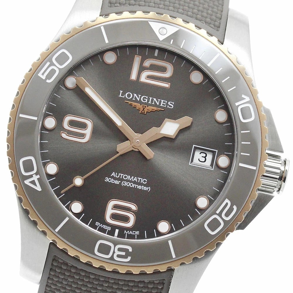 LONGINES HYDROCONQUEST AUTOMATIC GREY DIAL STAINLESS STEEL GOLD WATCH (1 of 2)