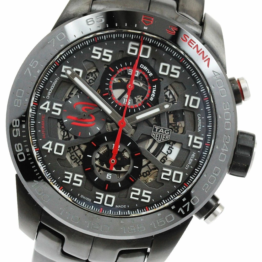 TAG HEUER CARRERA CALIBRE CHRONOGRAPH AYRTON SENNA WATCH: Tag Heuer Carrera Calibre Chronograph Ayrton Senna Watch Brand: TAG HEUER Type/Style: Wristwatch Material: Stainless Steel ceramic Color: Black dial Size: Case size: 45mm Wrist size: Approx. 16.5 + 1.