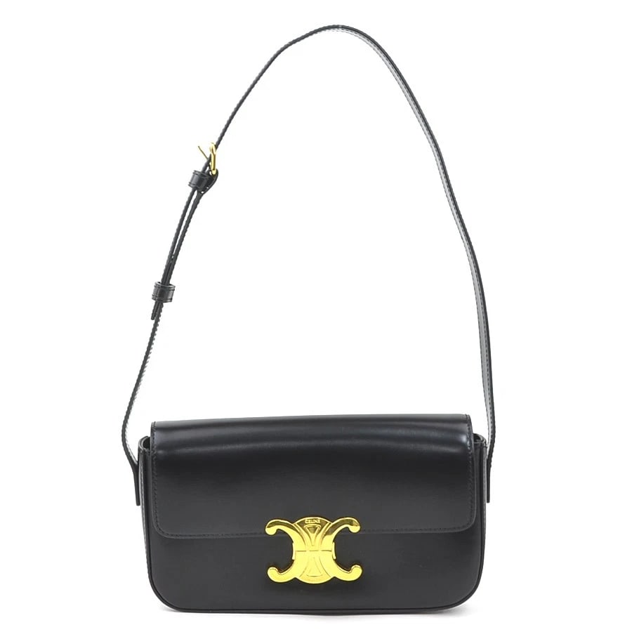 CELINE TRIOMPHE SHOULDER BAG BLACK LEATHER: CELINE Triomphe Shoulder Bag Black Leather Brand: CELINE Type/Style: Shoulder Bag Material: Leather Color: Black Size: Size [inch] (Bottom)W:8.1inx H:4.1inx D:1.6in Size [cm] (Bottom)W:20.5cmx H:10.5c