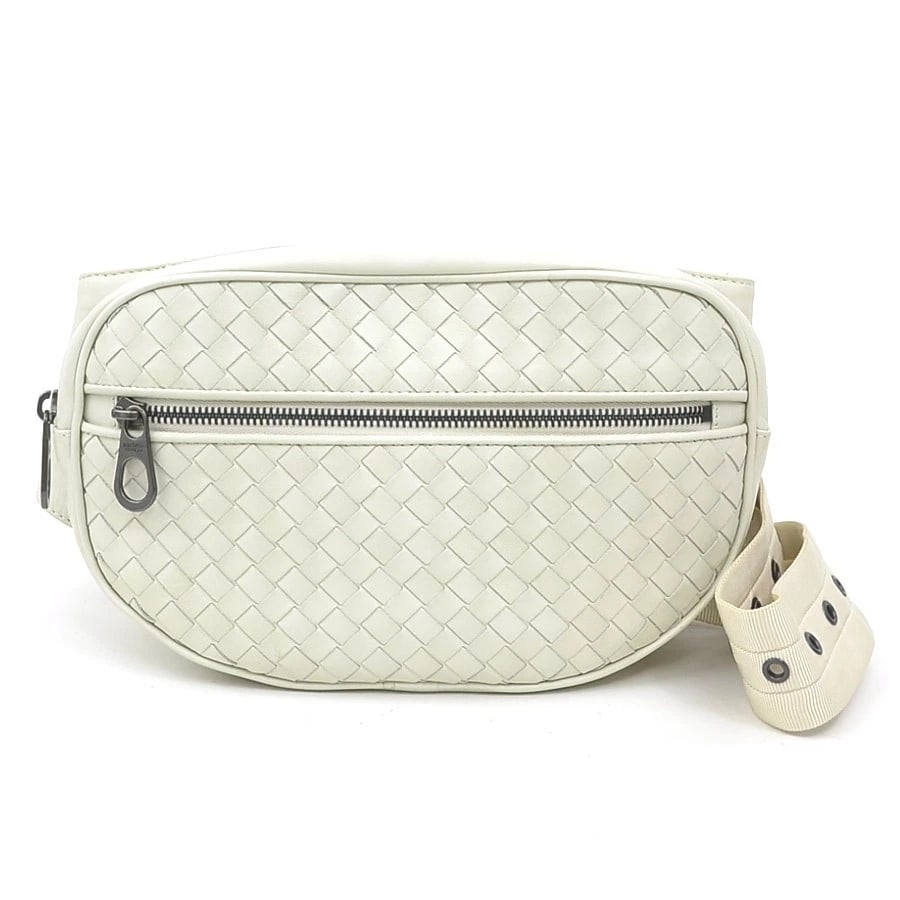 BOTTEGAVENETA INTRECCIATO WAIST BAG BELT BAG: BOTTEGAVENETA Intrecciato Waist Bag Belt Bag Brand: BOTTEGAVENETA Type/Style: Waist bag Material: Leather Color: Off White Size: Size [inch] (Max)W:9.8inx H:5.9inx D:2.8in Size [cm] (Max)W:25cmx H:15c