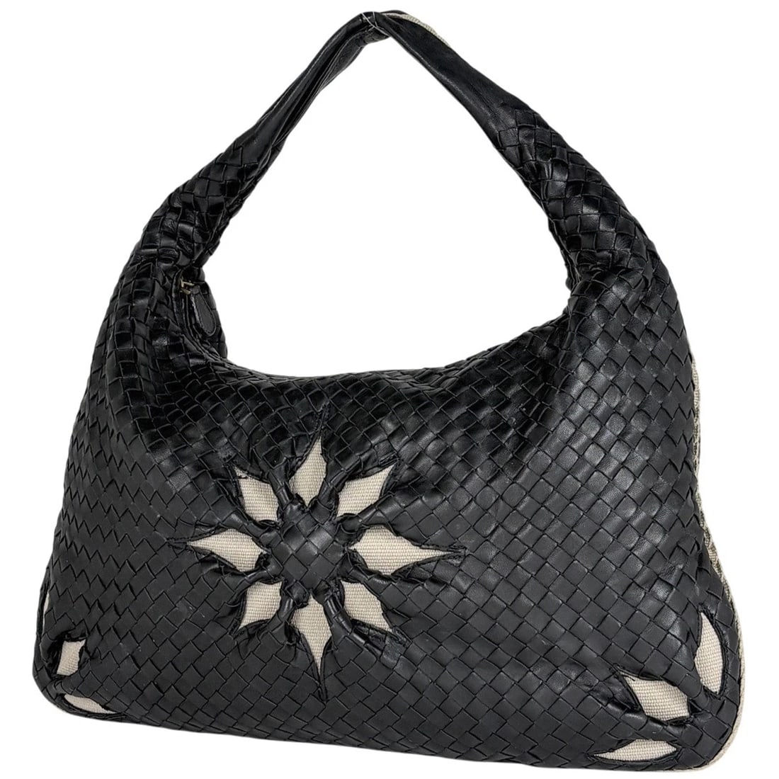 BOTTEGAVENETA INTRECCIATO SHOULDER BAG: BOTTEGAVENETA Intrecciato Shoulder Bag Brand: BOTTEGAVENETA Type/Style: Shoulder Bag Material: leather Color: Black Beige Size: Width 43.5cm(17.1") Height 30cm(11.8") Depth 3.5cm(1.4") Accessories: