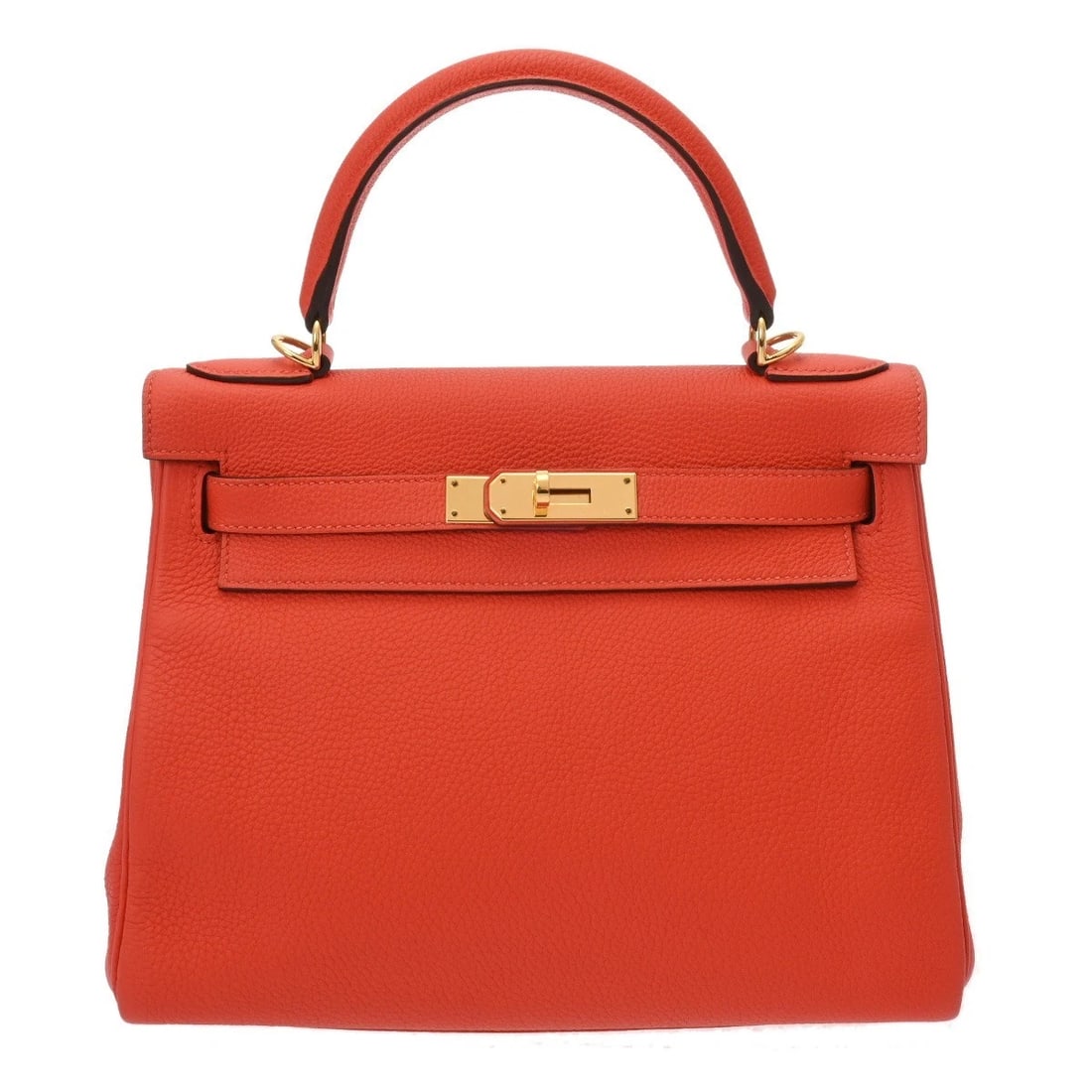 HERMES KELLY 28 SEWING TOGO ORANGE POPPY HANDBAG: HERMES Kelly 28 sewing Togo Orange poppy Handbag Brand: HERMES Type/Style: Handbag Material: Togo Color: Orange poppy ? Gold Metal Size: H:about 8.3inch W:about 11.0inch D:about 4.7inch Accessorie