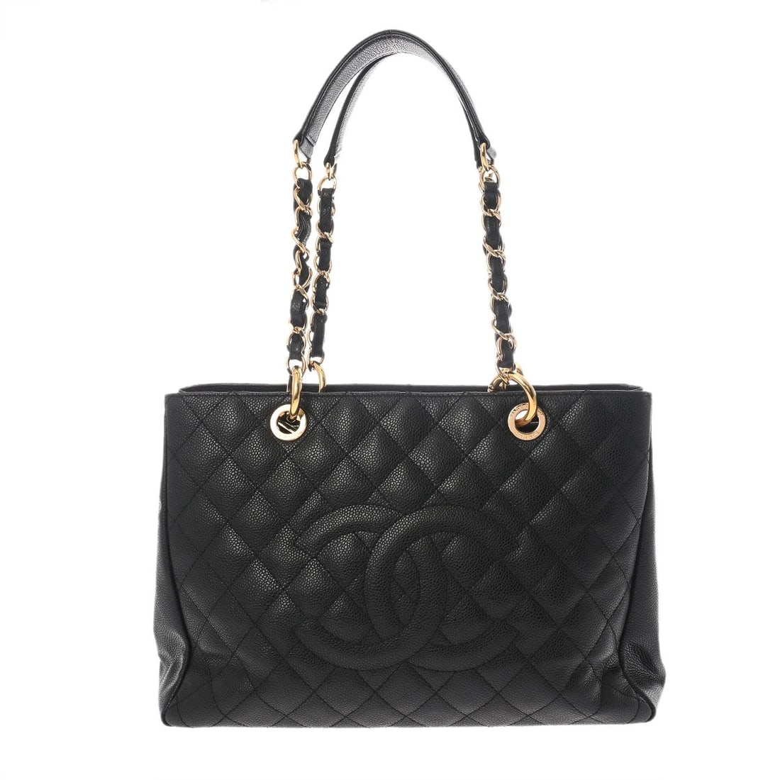 CHANEL GST MATRASSE CAVIARSKIN BLACK TOTE BAG: CHANEL GST Matrasse Caviarskin black Tote Bag Brand: CHANEL Type/Style: Tote Bag Material: Caviarskin Color: black ? Gold Metal Size: H:about 9.4inch W:about 13.0inch D:about 5.1inch Accessories: