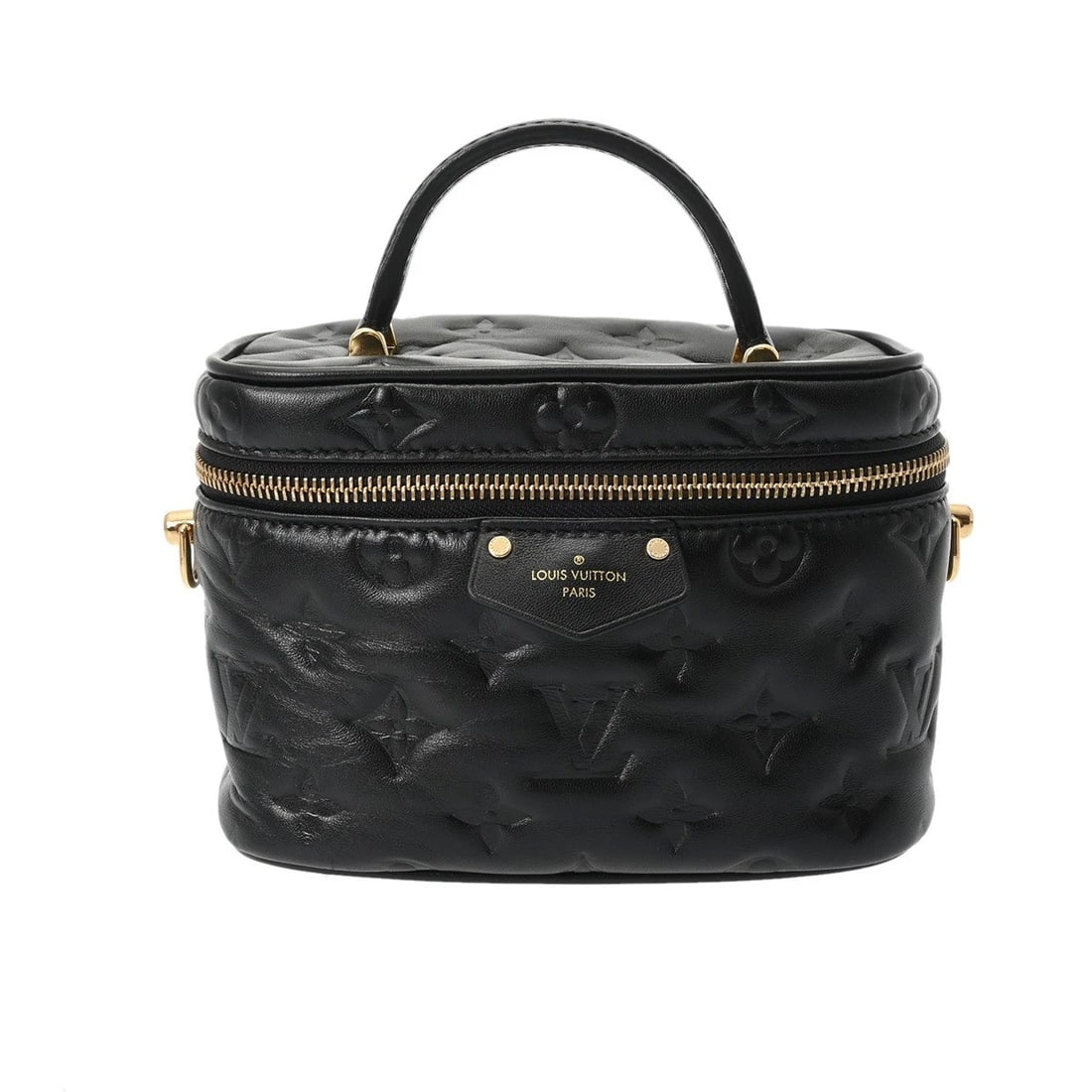 LOUIS VUITTON VANITY COUSSIN PM NOIR VANITY BAG: LOUIS VUITTON Vanity Coussin PM Noir Vanity bag Brand: LOUIS VUITTON Type/Style: Vanity bag Material: Lamb leather Color: Noir Size: H:about 5.1inch W:about 7.1inch (Bottom) D:about 3.9inch Access