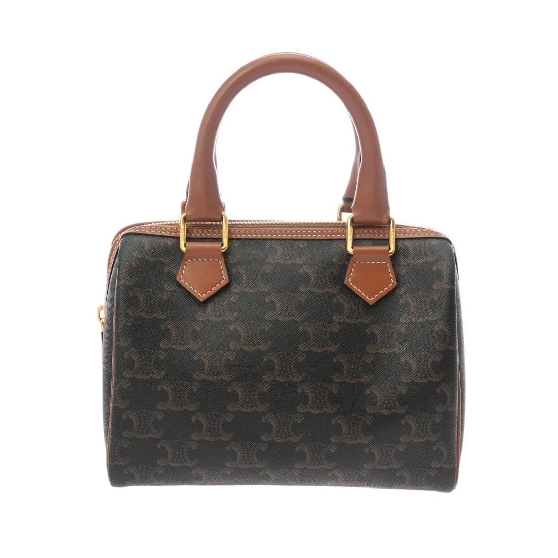 CELINE SMALL BOSTON TRIOMPHE CANVAS/CALF TAN HANDBAG: CELINE Small Boston triomphe canvas/calf Tan Handbag Brand: CELINE Type/Style: Handbag Material: triomphe canvas Color: Tan ? Gold Metal Size: H:about 5.9inch W:about 7.9inch D:about 3.9inch Acces