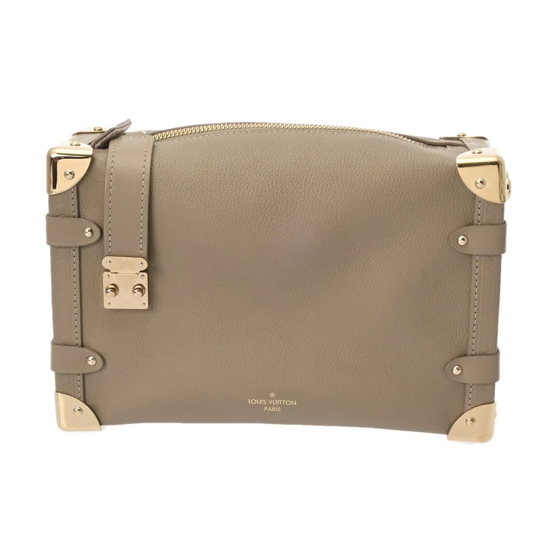 LOUIS VUITTON TRUNK MM GRAIN CALFSKIN LEATHER TAUPE 2WAY BAG: LOUIS VUITTON Trunk MM Grain Calfskin Leather Taupe 2WAY bag Brand: LOUIS VUITTON Type/Style: 2WAY bag Material: Grain Calfskin Leather Color: Taupe ? Gold Metal Size: H:about 6.1inch W:about 9.4inch 