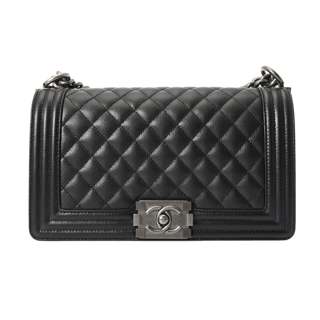 CHANEL CHAINSHOULDER BLACK SHOULDER BAG: CHANEL ChainShoulder black Shoulder Bag Brand: CHANEL Type/Style: Shoulder Bag Material: Grained Shiny Calfskin Color: black ? Antique Silver Metal Size: H:about 5.7inch W:about 9.8inch (maximum) D:ab