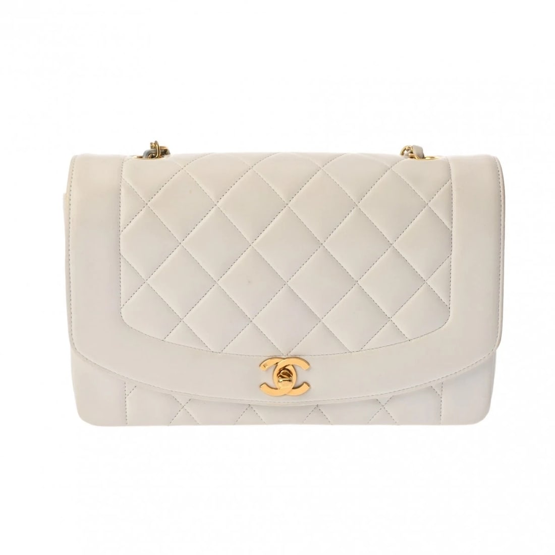 CHANEL CHAINSHOULDER DIANA LAMBSKIN WHITE SHOULDER BAG: CHANEL ChainShoulder Diana lambskin white Shoulder Bag Brand: CHANEL Type/Style: Shoulder Bag Material: lambskin Color: white ? Gold Metal Size: H:about 6.3inch W:about 9.8inch (maximum) D:about 3.0in