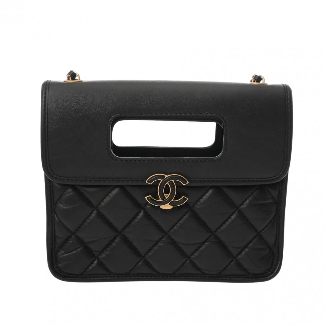 CHANEL MINI FLAP BAG MATRASSE BLACK SHOULDER BAG: CHANEL mini flap bag Matrasse black Shoulder Bag Brand: CHANEL Type/Style: Shoulder Bag Material: Aged calfskin Color: black ? Gold Metal Size: H:about 6.7inch W:about 7.5inch D:about 3.1inch Acce