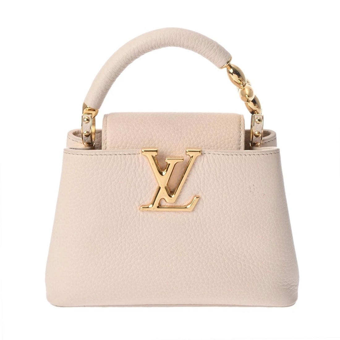 LOUIS VUITTON CAPSINE MINI QUARTZ HANDBAG: LOUIS VUITTON Capsine MINI Quartz Handbag Brand: LOUIS VUITTON Type/Style: Handbag Material: Taurillon Leather Color: Quartz Size: H:about 5.3inch W:about 7.9inch (Bottom) D:about 3.0inch Accessor