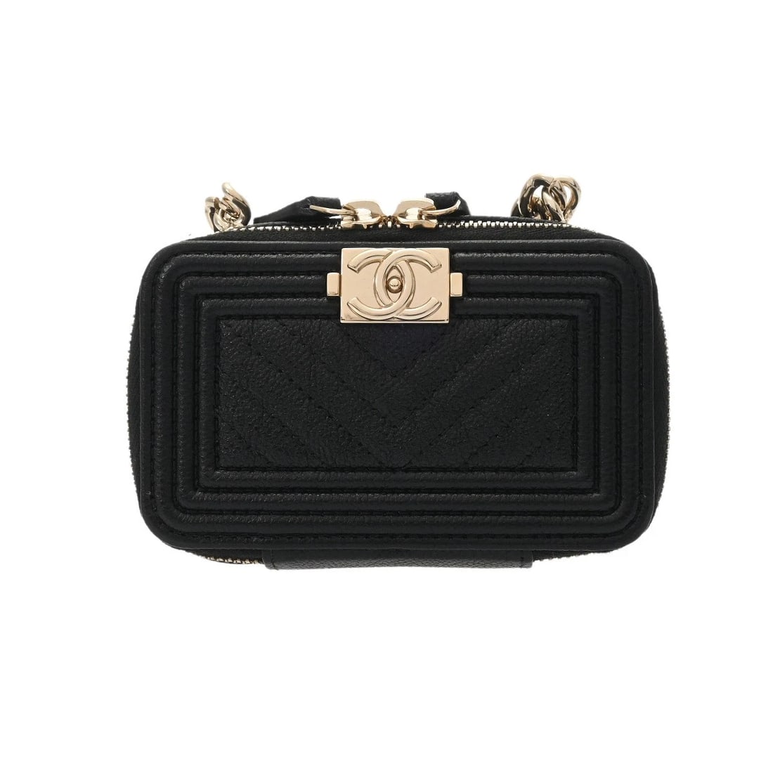 CHANEL CHAIN CLUTCH CAVIARSKIN BLACK SHOULDER BAG: CHANEL Chain clutch Caviarskin black Shoulder Bag Brand: CHANEL Type/Style: Shoulder Bag Material: Caviarskin Color: black ? Champagne Gold Metal Size: H:about 2.8inch W:about 4.3inch D:about 1.8inch 