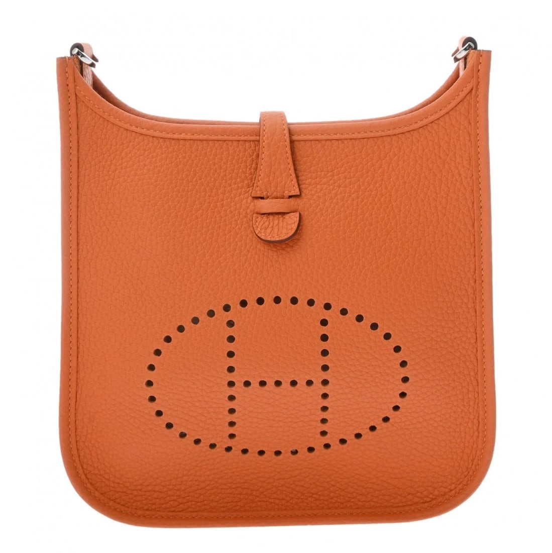 HERMES EVELYN TAURILLON CLECE ORANGE SHOULDER BAG: HERMES Evelyn Taurillon Clece Orange Shoulder Bag Brand: HERMES Type/Style: Shoulder Bag Material: Taurillon Clece Color: Orange ? SilverMetal Size: H:about 8.7inch (Center) W:about 9.1inch D:about 2.