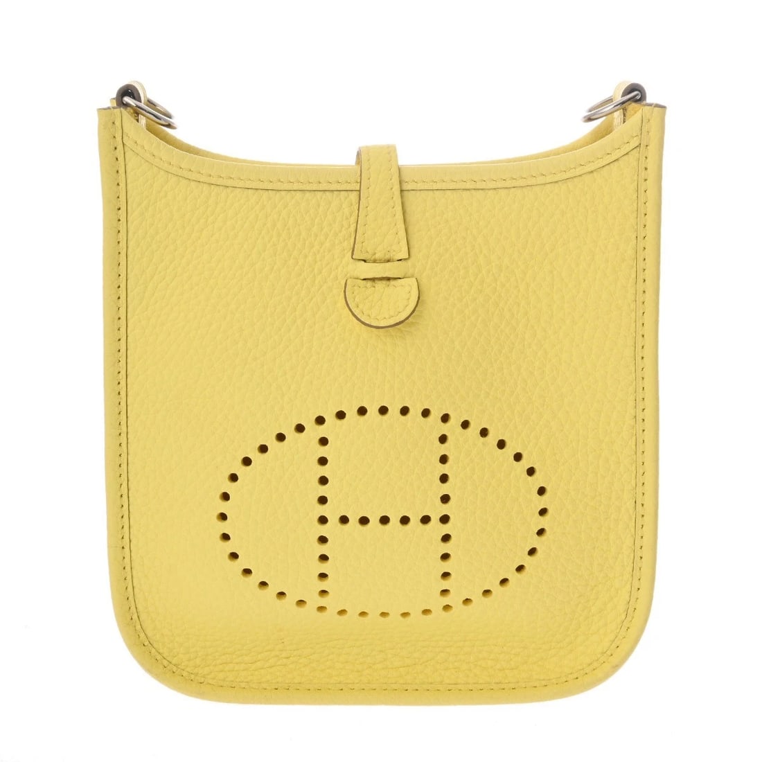 HERMES EVELYN TPM TAURILLON CLECE LIMONCELLO SHOULDER BAG: HERMES Evelyn TPM Taurillon Clece Limoncello Shoulder Bag Brand: HERMES Type/Style: Shoulder Bag Material: Taurillon Clece Color: Limoncello ? SilverMetal Size: H:about 6.7inch (Center) W:about 6.7inc