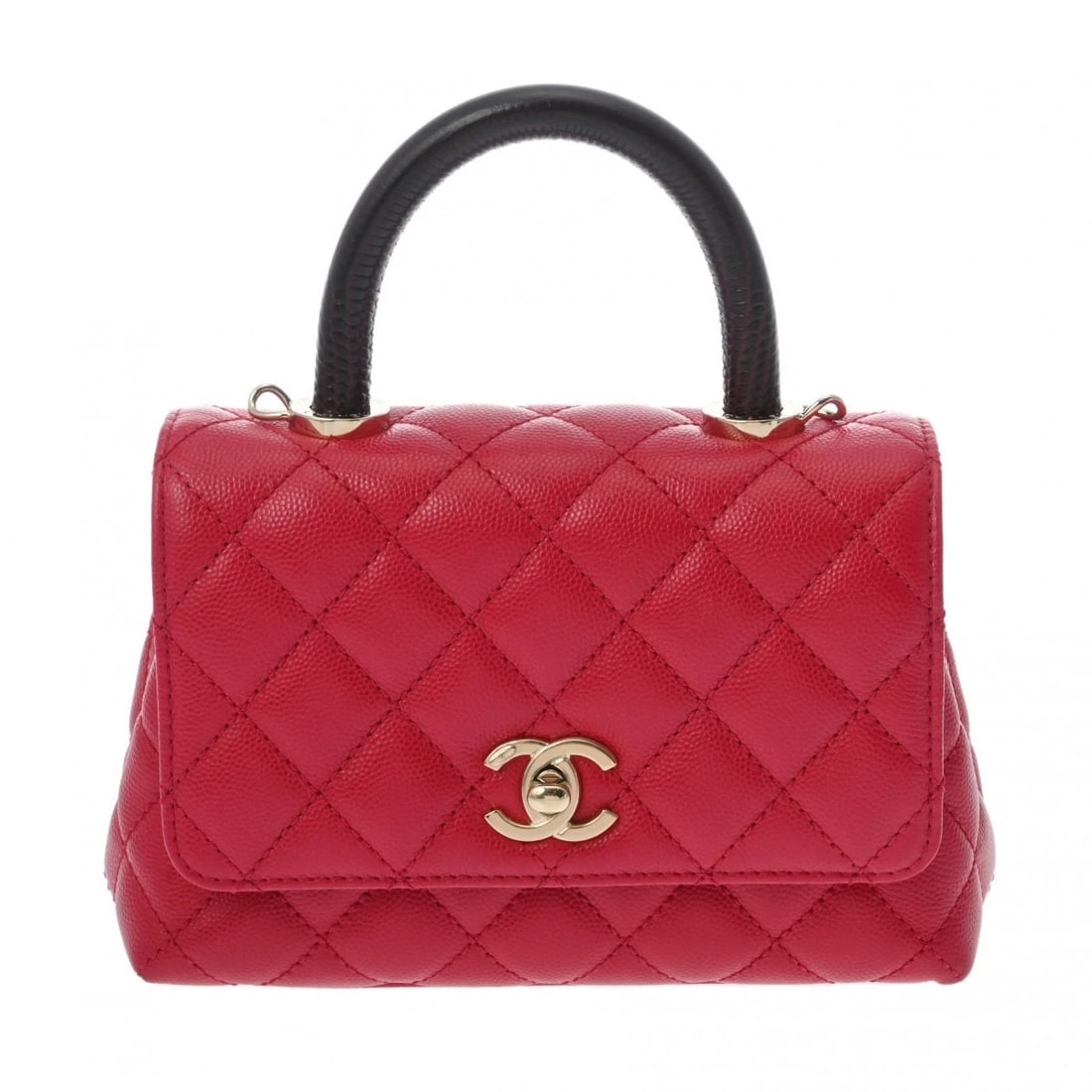 CHANEL TOP HANDLE MINI FLAP BAG 2WAY MATRASSE HANDBAG: CHANEL Top Handle Mini Flap Bag 2WAY Matrasse Handbag Brand: CHANEL Type/Style: Handbag Material: Grained calfskin Color: pink ? Champagne Gold Metal Size: H:about 5.1inch W:about 7.1inch (Bottom) D:a