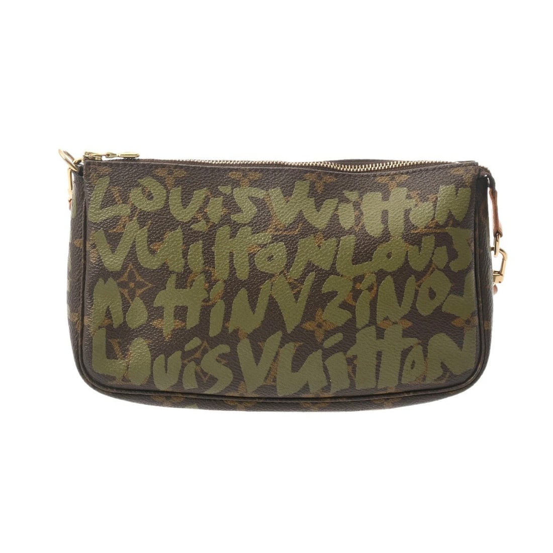LOUIS VUITTON POCHETTE ACCESSOIRES MONOGRAM GRAFFITI: LOUIS VUITTON Pochette Accessoires Monogram graffiti Brand: LOUIS VUITTON Type/Style: Accessory pouch Material: Monogram canvas Color: khaki Size: H:about 4.9inch W:about 8.3inch (Bottom) D:about 1.4i