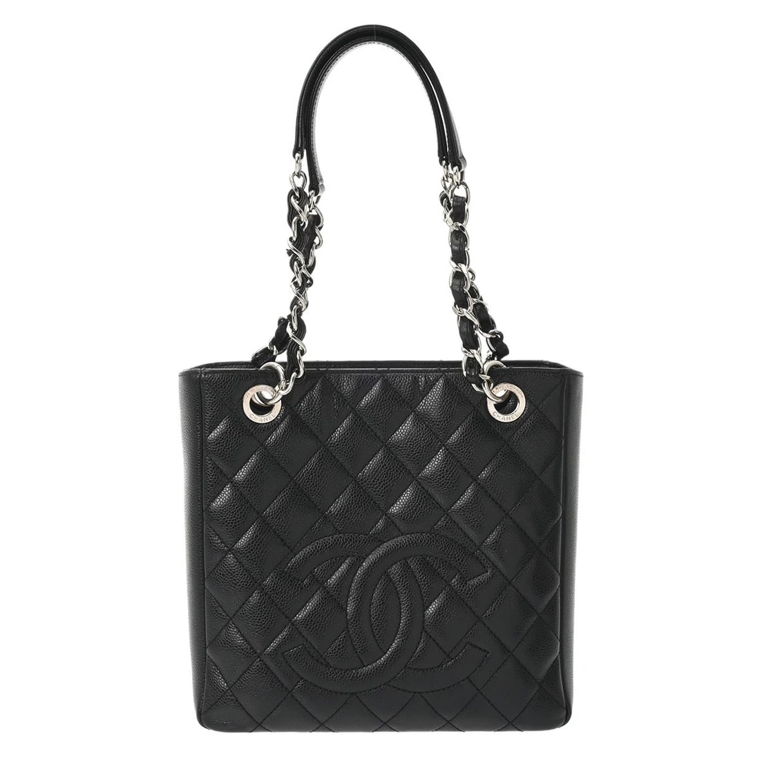 CHANEL PST MATRASSE CAVIARSKIN BLACK TOTE BAG: CHANEL PST Matrasse Caviarskin black Tote Bag Brand: CHANEL Type/Style: Tote Bag Material: Caviarskin Color: black ? SilverMetal Size: H:about 9.4inch W:about 9.6inch (maximum) D:about 3.1inch Acc