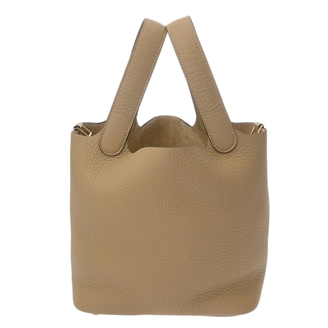 HERMES PICOTIN LOCK PM TAURILLON CLECE TRENCH HANDBAG: HERMES Picotin Lock PM Taurillon Clece Trench Handbag Brand: HERMES Type/Style: Handbag Material: Taurillon Clece Color: Trench ? Gold Metal Size: H:about 7.5inch W:about 7.1inch (Bottom) D:about 5.3i