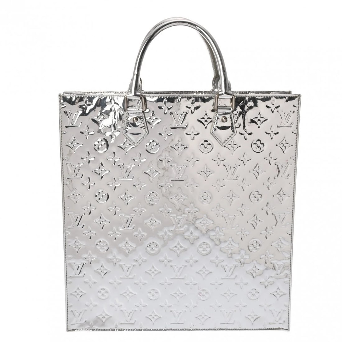 LOUIS VUITTON SAC PLAT MONOGRAM MIROIR SILVERTOTE BAG: LOUIS VUITTON Sac Plat Monogram Miroir SilverTote Bag Brand: LOUIS VUITTON Type/Style: Tote Bag Material: Monogram Miroir Color: Silver Size: H:about 15.0inch W:about 14.2inch D:about 3.1inch Acce