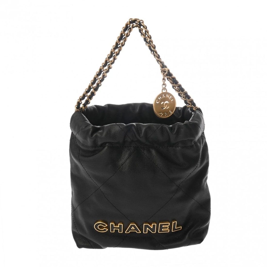 CHANEL 22 MINI HANDBAG BLACK HANDBAG: CHANEL 22 mini handbag black Handbag Brand: CHANEL Type/Style: Handbag Material: Grained calfskin Color: black ? Gold Metal Size: H:about 7.5inch W:about 6.7inch (Bottom) D:about 2.6inch Accessori
