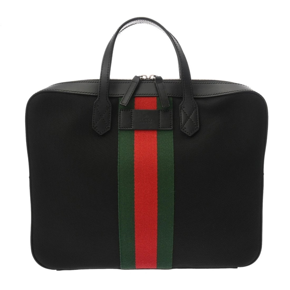 GUCCI GG SUPREME BUSINESS BAG SHERRY LINE NYLON/CALF: GUCCI GG Supreme Business Bag Sherry line Nylon/calf Brand: GUCCI Type/Style: Briefcase Material: Nylon/calf Color: Black / green / red/SilverMetal Size: H:about 10.8inch W:about 13.8inch D:about 2.6i